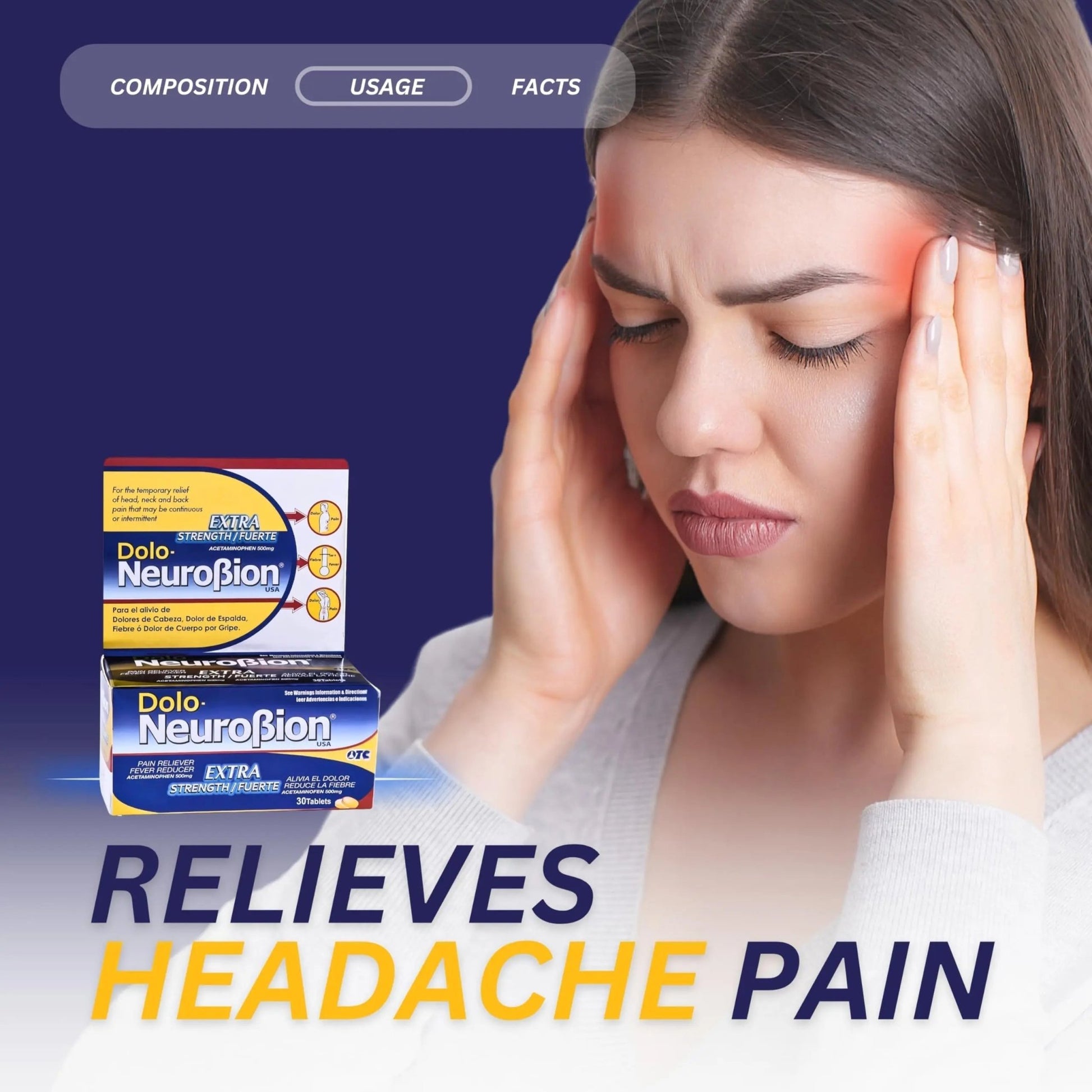 Dolo Neurobion 30 Tablets - Pain Reliever, Fever Reducer, Extra Strength, Fuerte, Alivia el Dolor, Reduce la Fiebre - dailyvitalstore