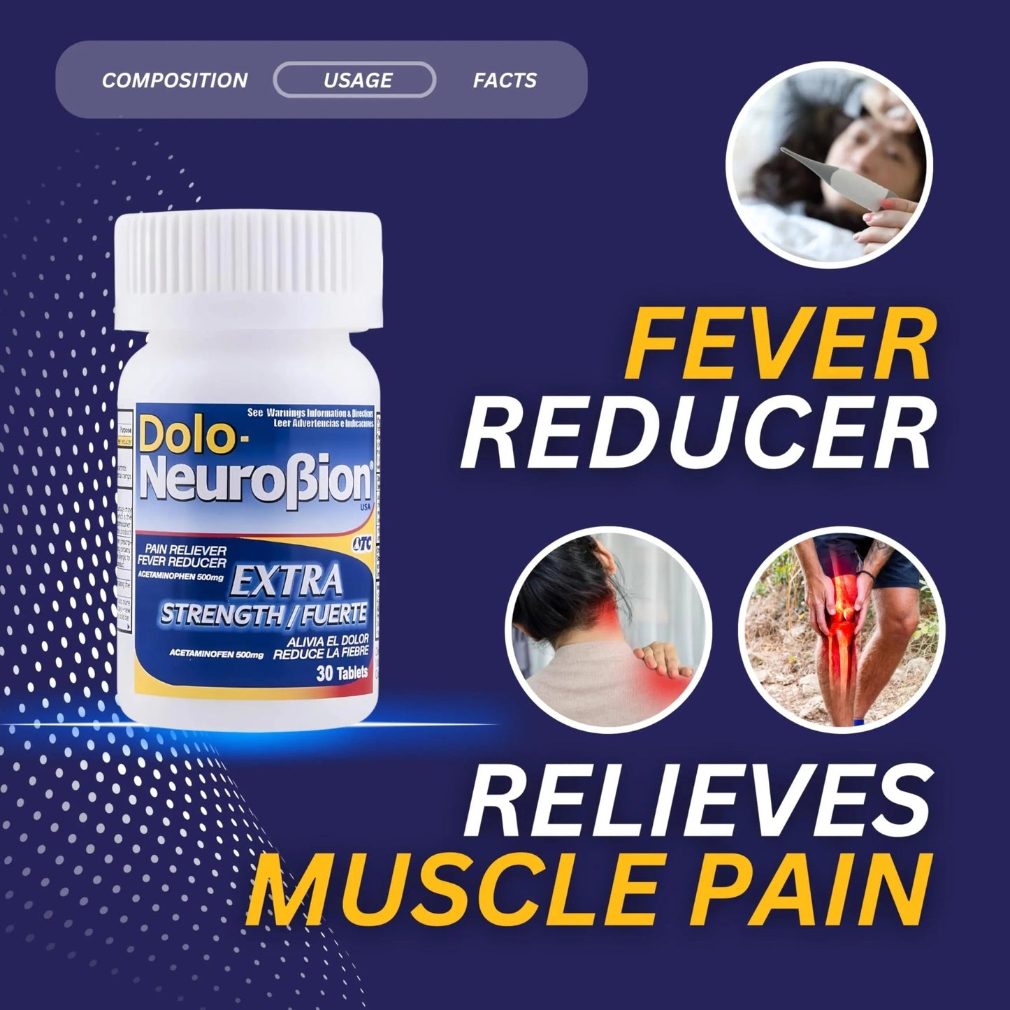 Dolo Neurobion 30 Tablets - Pain Reliever, Fever Reducer, Extra Strength, Fuerte, Alivia el Dolor, Reduce la Fiebre - dailyvitalstore