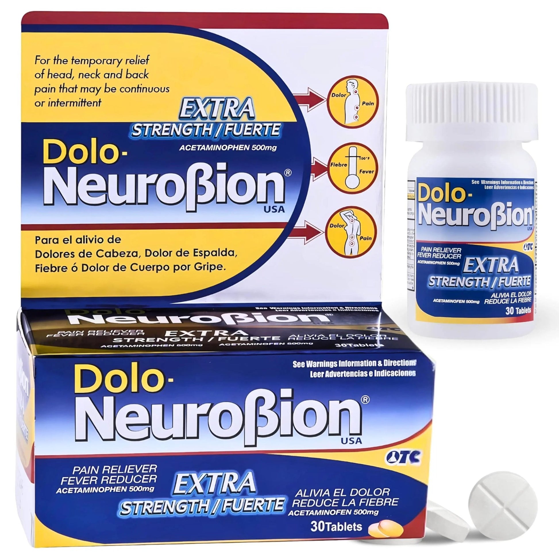 Dolo Neurobion 30 Tablets - Pain Reliever, Fever Reducer, Extra Strength, Fuerte, Alivia el Dolor, Reduce la Fiebre - dailyvitalstore