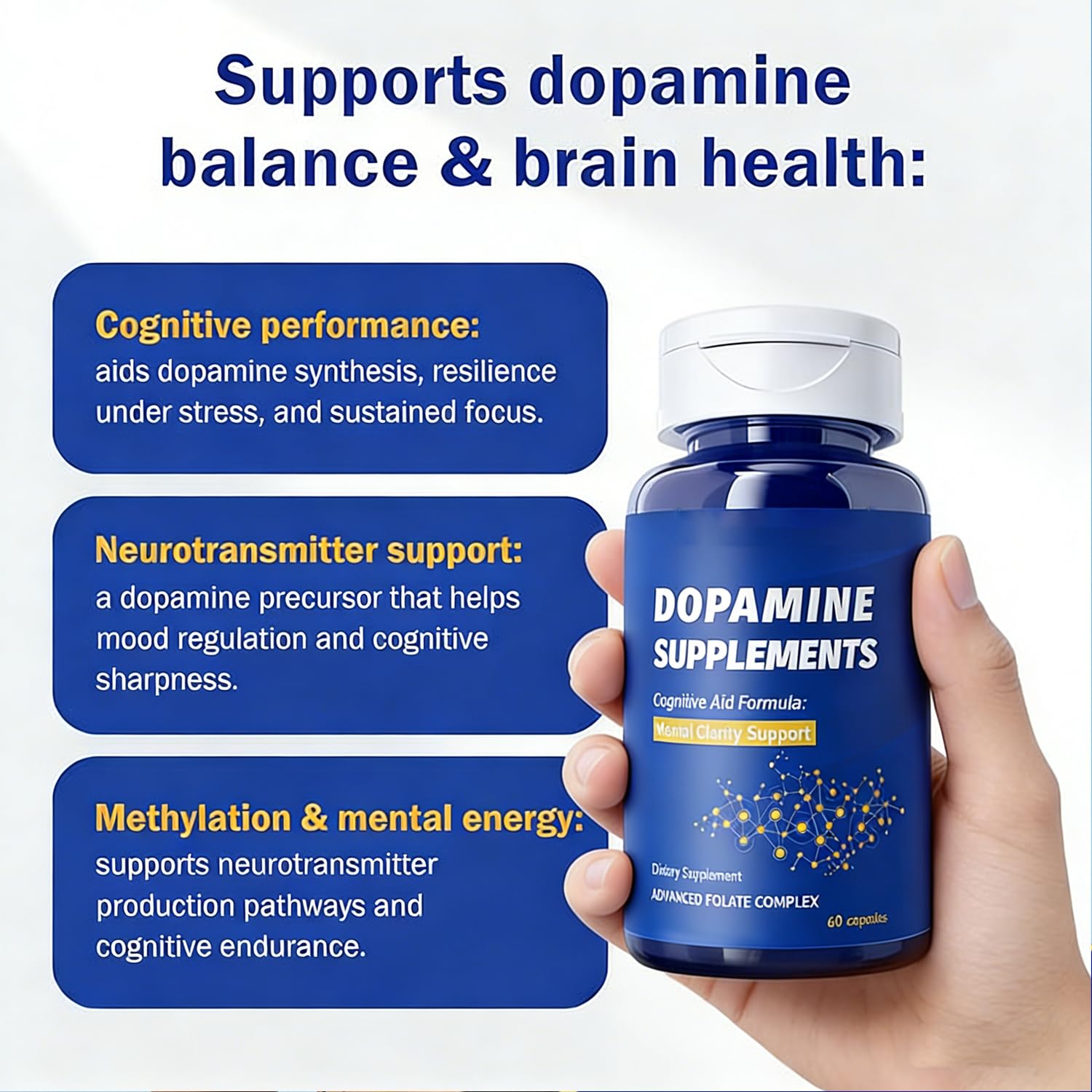 Dopamine Brain Supplement with L-Tyrosine 650mg | Cognitive Function, Focus & Mood Support | Neurotransmitter & Mental Energy Booster | 60 Capsules - dailyvitalstore