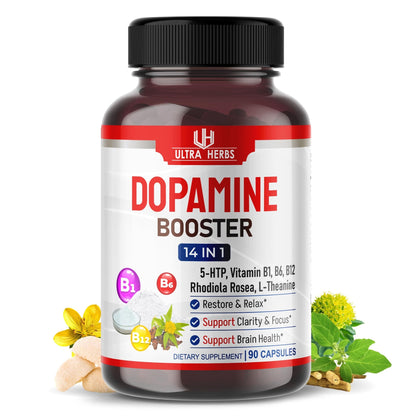 Dopamine Focus Supplement Ashwagandha 5-HTP Rhodiola Rosea St. John's Wort - Increase Memory Clarity Focus Restore Relax with VIT B1, B6, B12, L-Theanine - dailyvitalstore