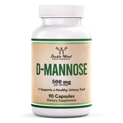 Double Wood Supplements D Mannose 500mg Capsules, 90 Count (D-Mannose for Urinary Tract Health and Bladder Lining, Helps UTI Prevention) Vegan Safe, Non-GMO, Gluten Free - dailyvitalstore