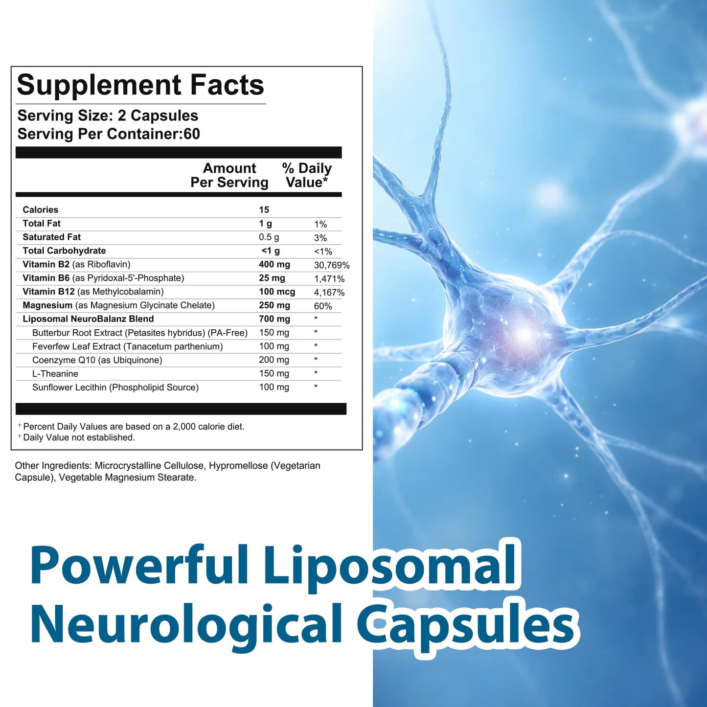 DQQI Migraine Relief Supplement | 120 Capsules Liposomal Neurological Health Formula with Magnesium Glycinate, Riboflavin (Vitamin B2) & Feverfew | Daily Brain Function - dailyvitalstore