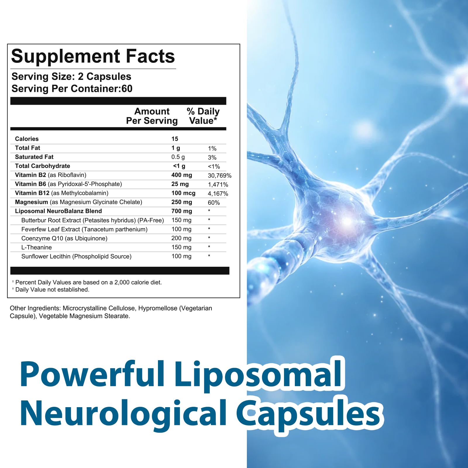 DQQI Migraine Relief Supplement | 120 Capsules Liposomal Neurological Health Formula with Magnesium Glycinate, Riboflavin (Vitamin B2) & Feverfew | Daily Brain Function - dailyvitalstore