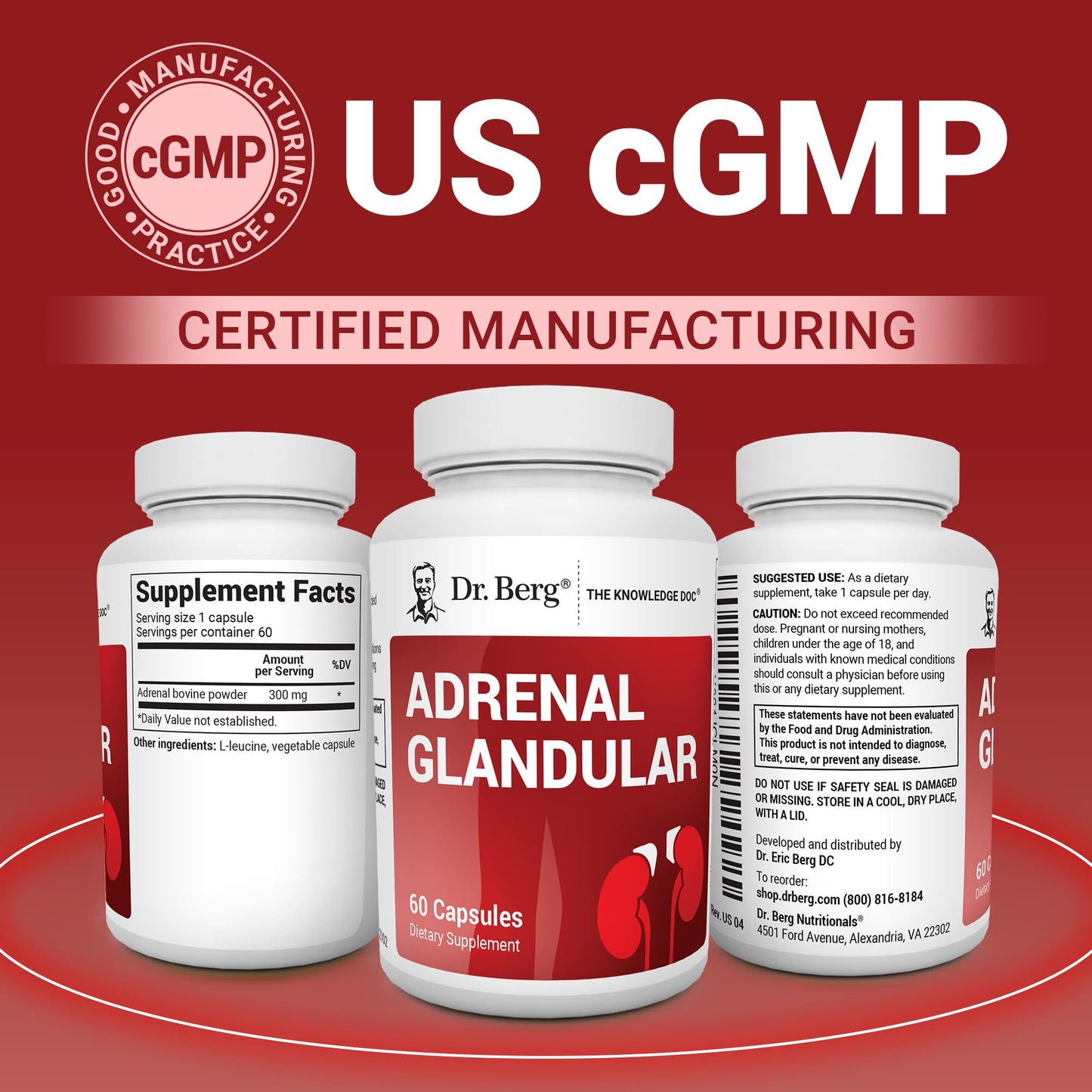 Dr. Berg Adrenal Glandular - Hormone Balance Formula That Supports Healthy Adrenal Function - Adrenal Support Supplement - 60 Capsules - dailyvitalstore