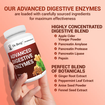 Dr. Berg Advanced Digestive Enzymes with Apple Cider Vinegar - Includes Digestive Health Ingredients Like Betaine Hydrochloride (HCI), Ginger Root & Peppermint Leaf - 180 Capsules - dailyvitalstore