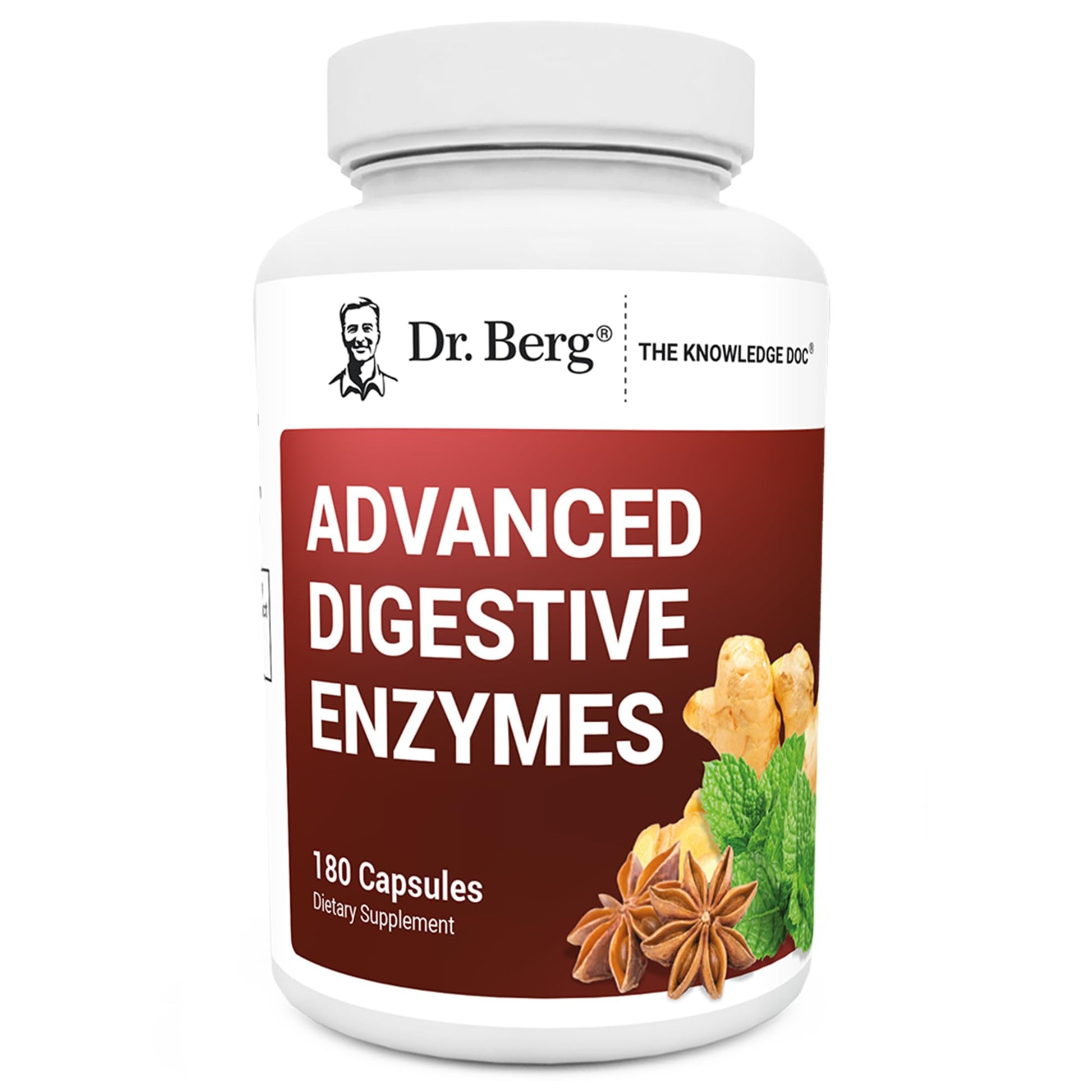 Dr. Berg Advanced Digestive Enzymes with Apple Cider Vinegar - Includes Digestive Health Ingredients Like Betaine Hydrochloride (HCI), Ginger Root & Peppermint Leaf - 180 Capsules - dailyvitalstore