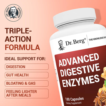 Dr. Berg Advanced Digestive Enzymes with Apple Cider Vinegar - Includes Digestive Health Ingredients Like Betaine Hydrochloride (HCI), Ginger Root & Peppermint Leaf - 180 Capsules - dailyvitalstore