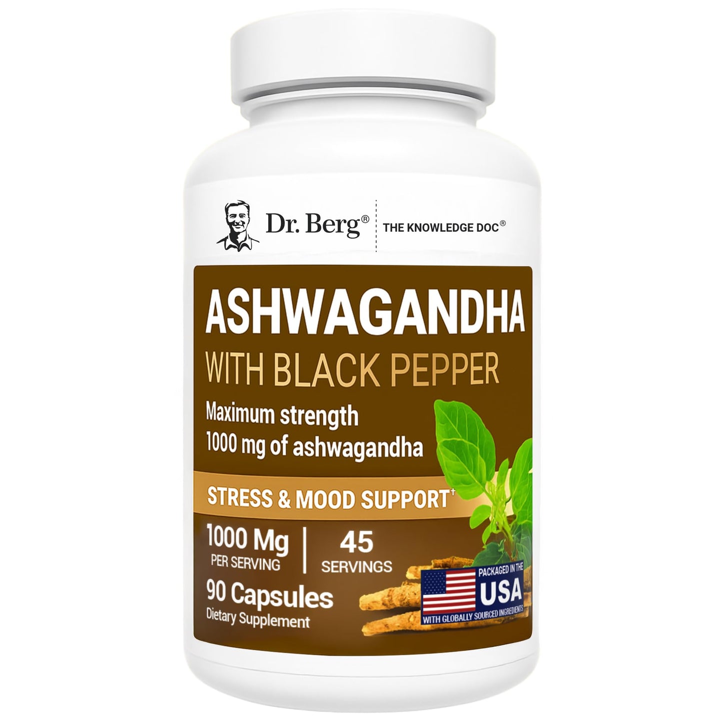 Dr. Berg Ashwagandha Capsules 1000mg - Includes Ashwagandha Root with Black Pepper from Bioperine - Ashwagandha Supplements 90 Capsules - dailyvitalstore