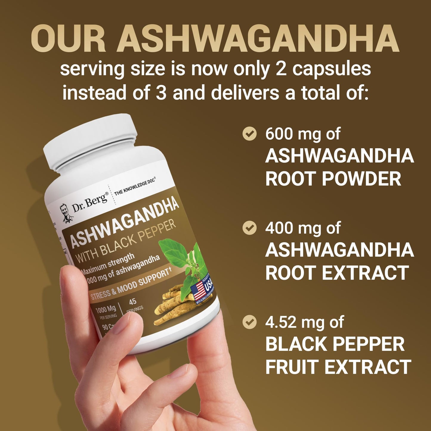 Dr. Berg Ashwagandha Capsules 1000mg - Includes Ashwagandha Root with Black Pepper from Bioperine - Ashwagandha Supplements 90 Capsules - dailyvitalstore