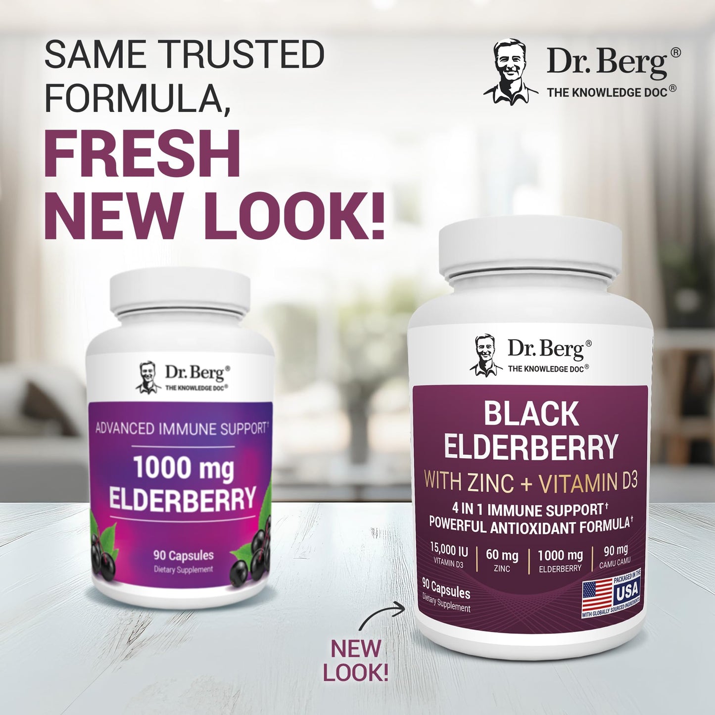 Dr. Berg Black Elderberry Capsules (Advanced Immune Support*) with 15,000 IU Vitamin D, 60 mg of Zinc, & 90 mg of Camu Camu - (4-in-1) Sambucus Elderberry Immune Support Supplement - 90 Capsules - dailyvitalstore
