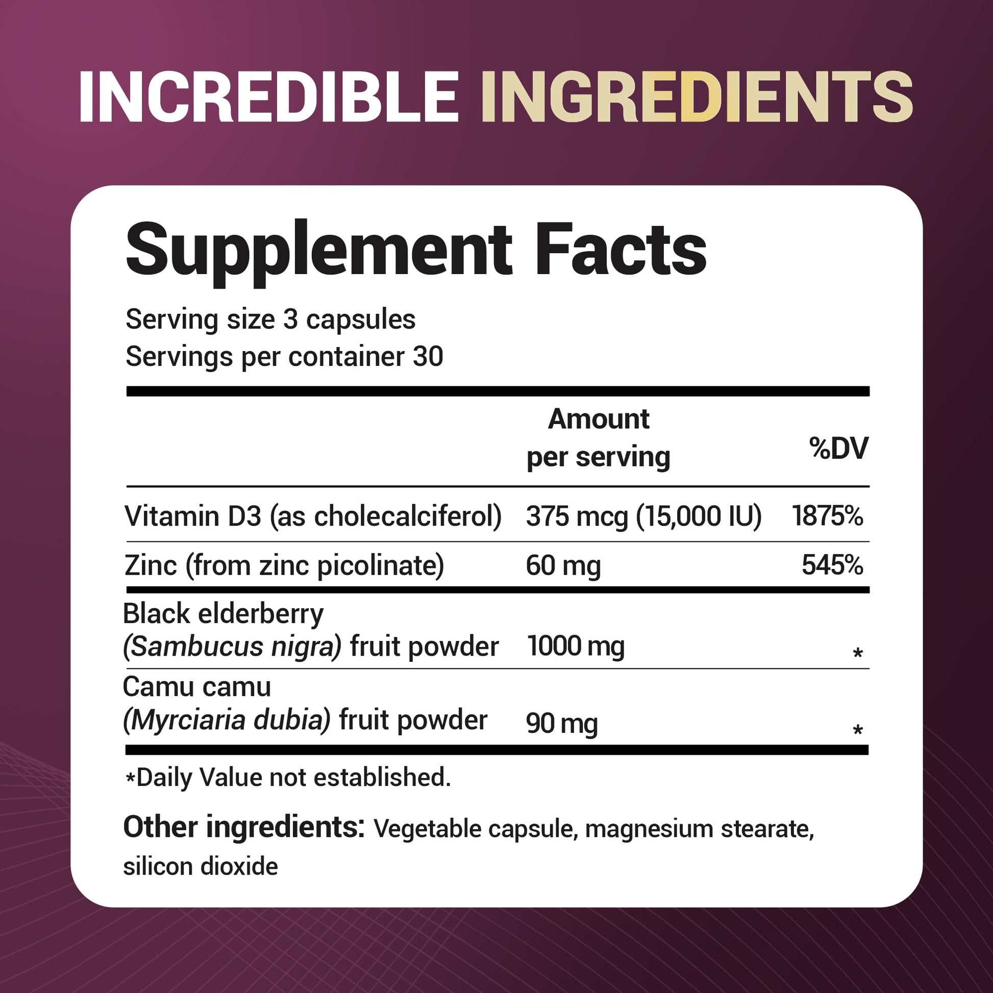 Dr. Berg Black Elderberry Capsules (Advanced Immune Support*) with 15,000 IU Vitamin D, 60 mg of Zinc, & 90 mg of Camu Camu - (4-in-1) Sambucus Elderberry Immune Support Supplement - 90 Capsules - dailyvitalstore