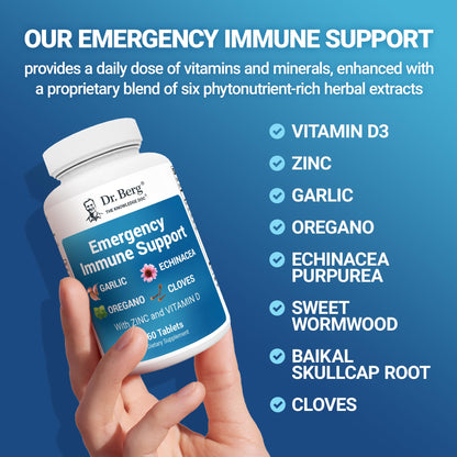 Dr. Berg Emergency Immune Support w/Echinacea - Potent Blend of Herbal Extracts (Warning: Strong Herbal Smells) - Immune Support Supplement Includes 2,000 IUs of Vitamin D & 10mg of Zinc - 60 Tablets - dailyvitalstore