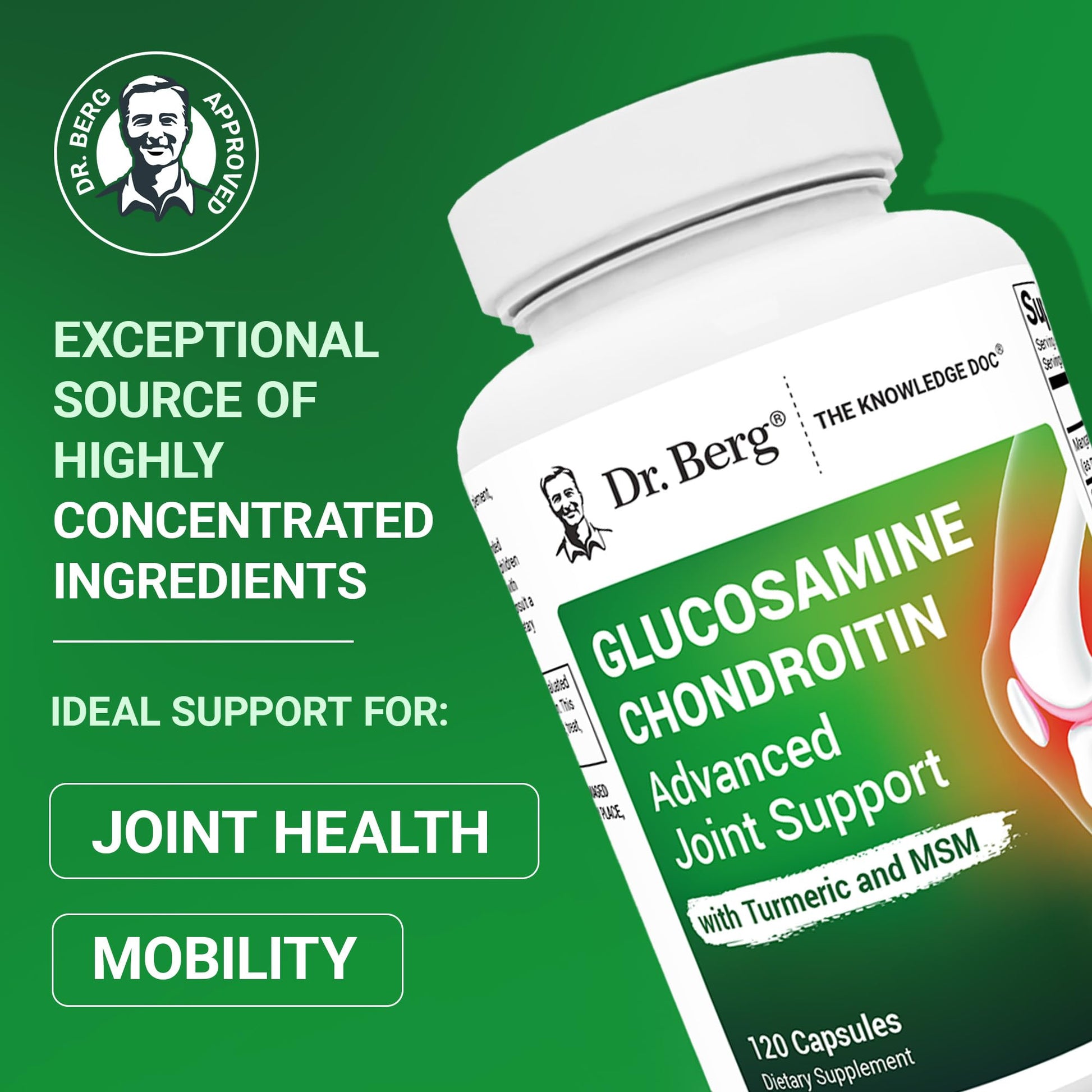 Dr. Berg Glucosamine Chondroitin MSM Turmeric & Boswellia - Advanced Joint Support Supplement with 1500 mg Glucosamine Sulfate - Includes 120 Capsules - dailyvitalstore