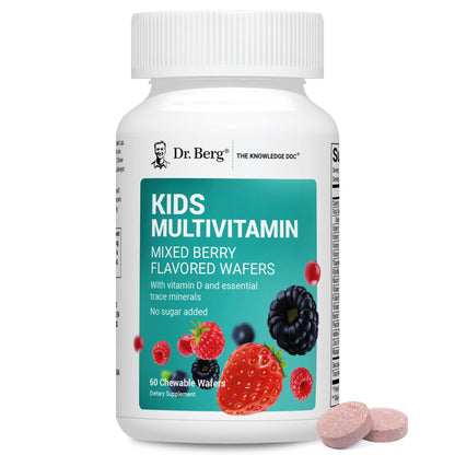 Dr. Berg Kids Chewable Multivitamins (NOT Sweetened w/Sugar) - Daily Multivitamin for Kids that Includes 20 Nutrients & Trace Mineral Complex - Mixed Berry Chewable Vitamins for Kid - Red Wafers - dailyvitalstore