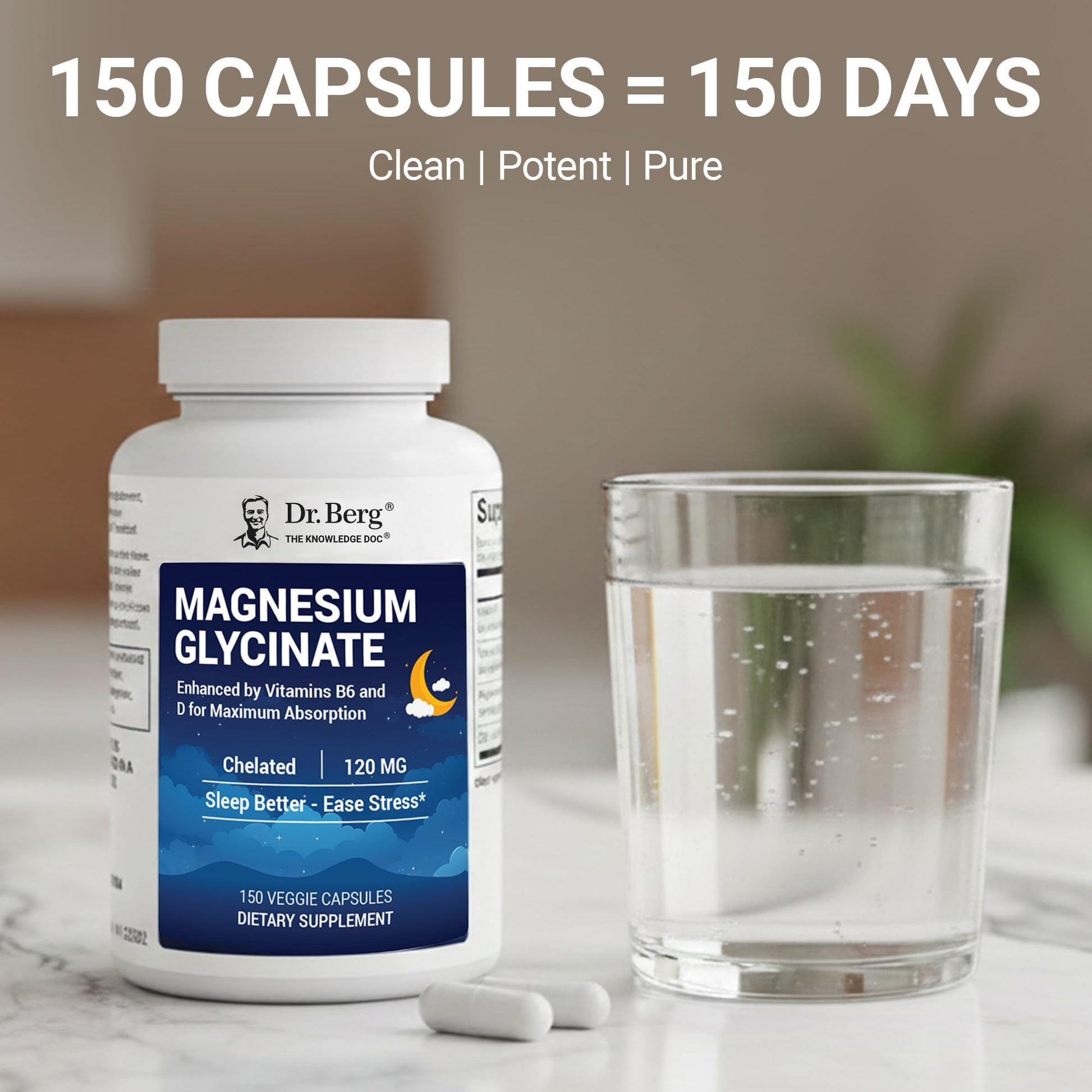 Dr. Berg Magnesium Glycinate 150ct – 4-in-1 Chelated for Muscle, Nerve, Sleep & Stress Support*– w/ D3, B6 & Zinc – 4X Lab-Tested – No Fillers – Formulated in USA, GMP-Certified - dailyvitalstore