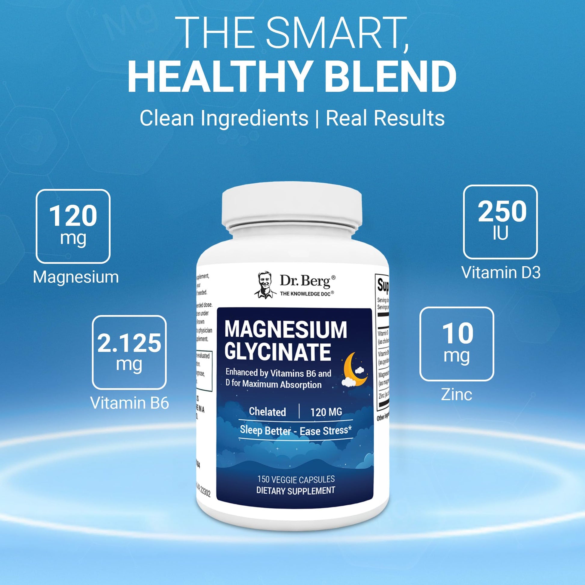 Dr. Berg Magnesium Glycinate 150ct – 4-in-1 Chelated for Muscle, Nerve, Sleep & Stress Support*– w/ D3, B6 & Zinc – 4X Lab-Tested – No Fillers – Formulated in USA, GMP-Certified - dailyvitalstore