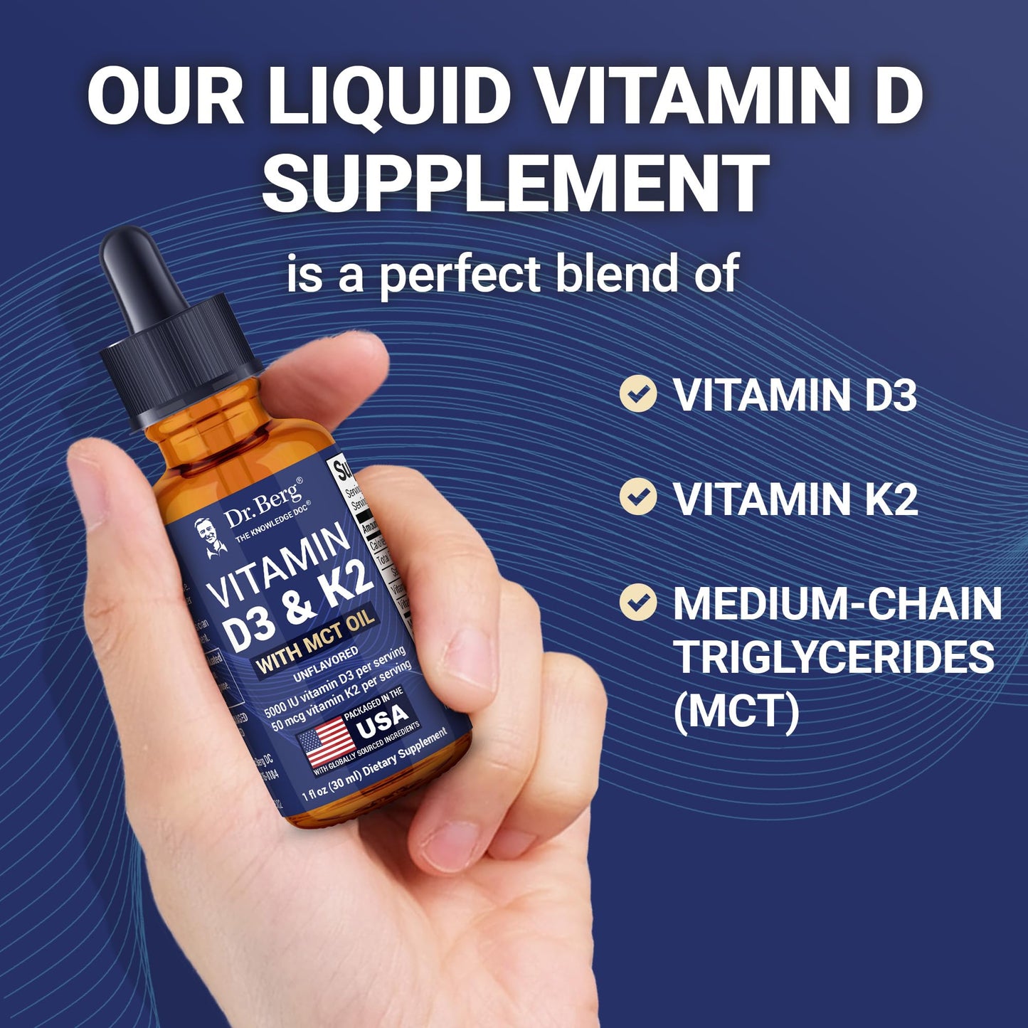 Dr. Berg Maximum Strength Vitamin D3 K2 Liquid Drops with MCT Oil – 5,000 IU Liquid Vitamin D3 with K2 – Supports Strong Bones, Heart, Energy, Immunity, and Overall Vitality* - Unflavored 1 Fl Oz - dailyvitalstore
