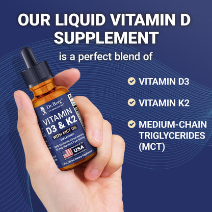 Dr. Berg Maximum Strength Vitamin D3 K2 Liquid Drops with MCT Oil – 5,000 IU Liquid Vitamin D3 with K2 – Supports Strong Bones, Heart, Energy, Immunity, and Overall Vitality* - Unflavored 1 Fl Oz - dailyvitalstore