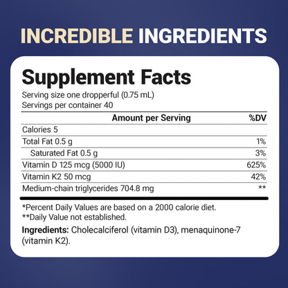 Dr. Berg Maximum Strength Vitamin D3 K2 Liquid Drops with MCT Oil – 5,000 IU Liquid Vitamin D3 with K2 – Supports Strong Bones, Heart, Energy, Immunity, and Overall Vitality* - Unflavored 1 Fl Oz - dailyvitalstore