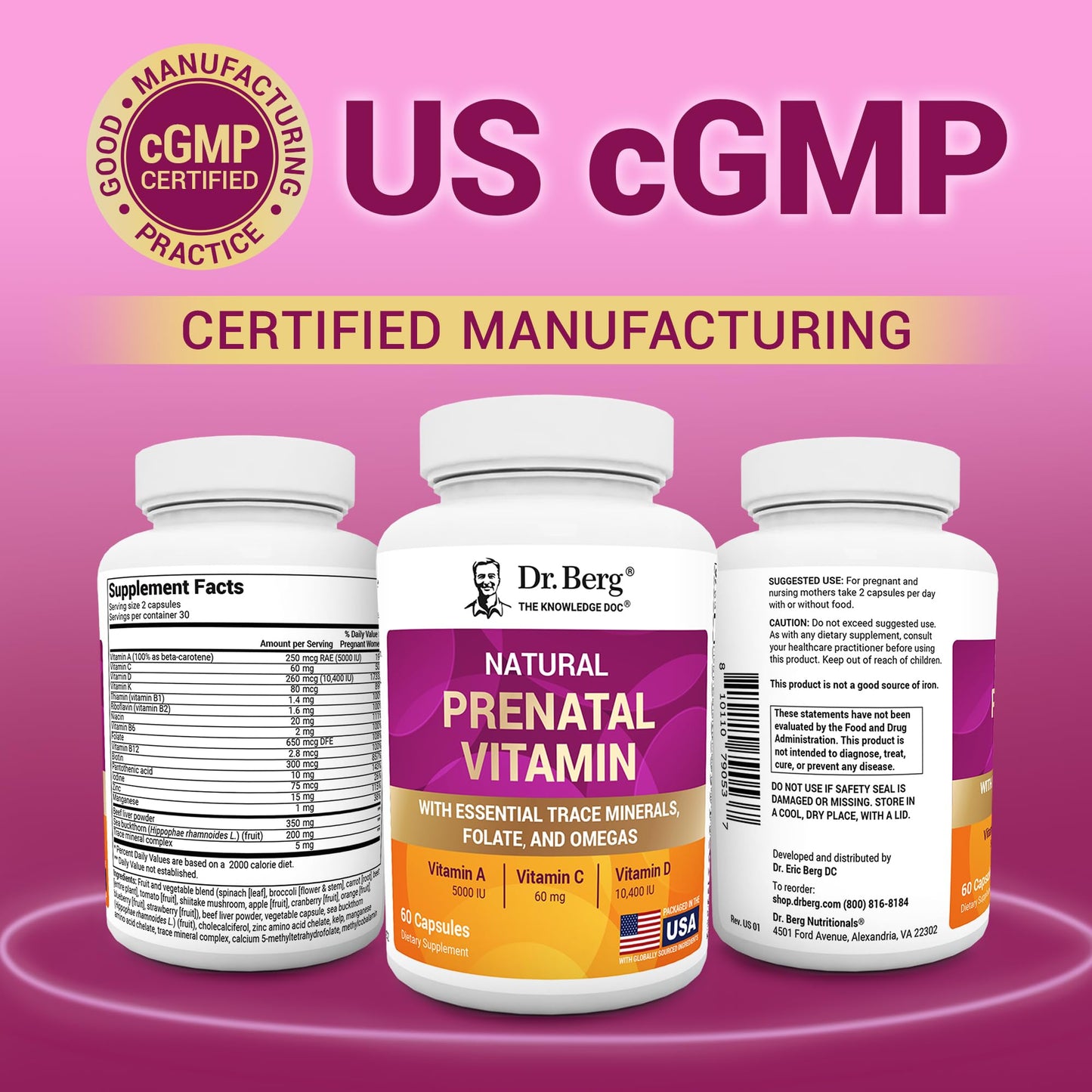 Dr. Berg Natural Prenatal Vitamins for Women (Pregnant & Nursing) - Prenatal Vitamins with Folate, Vitamins, Minerals, Omegas, &11 Powerful Superfoods - Womens Prenatal Multivitamin - 60 Capsules - dailyvitalstore