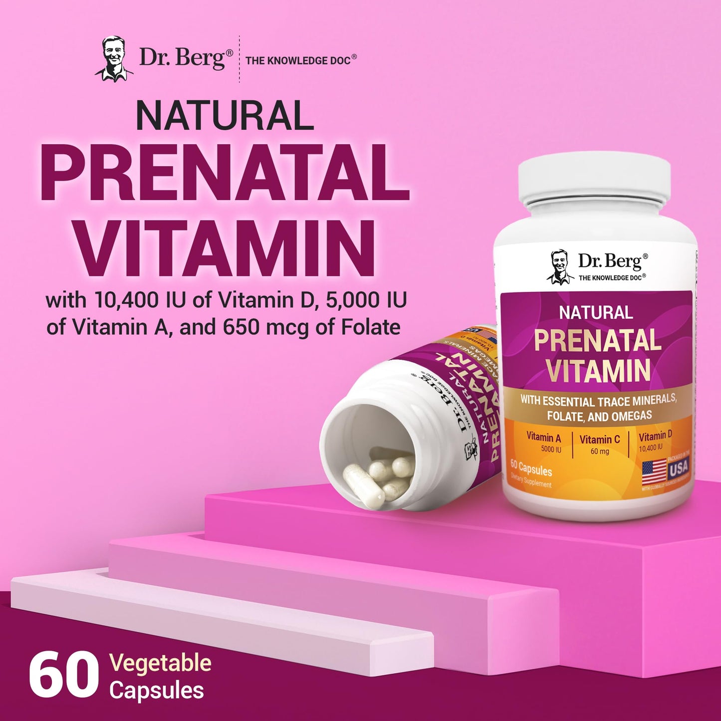 Dr. Berg Natural Prenatal Vitamins for Women (Pregnant & Nursing) - Prenatal Vitamins with Folate, Vitamins, Minerals, Omegas, &11 Powerful Superfoods - Womens Prenatal Multivitamin - 60 Capsules - dailyvitalstore