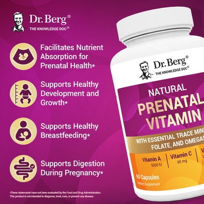 Dr. Berg Natural Prenatal Vitamins for Women (Pregnant & Nursing) - Prenatal Vitamins with Folate, Vitamins, Minerals, Omegas, &11 Powerful Superfoods - Womens Prenatal Multivitamin - 60 Capsules - dailyvitalstore