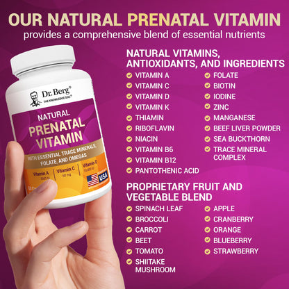 Dr. Berg Natural Prenatal Vitamins for Women (Pregnant & Nursing) - Prenatal Vitamins with Folate, Vitamins, Minerals, Omegas, &11 Powerful Superfoods - Womens Prenatal Multivitamin - 60 Capsules - dailyvitalstore