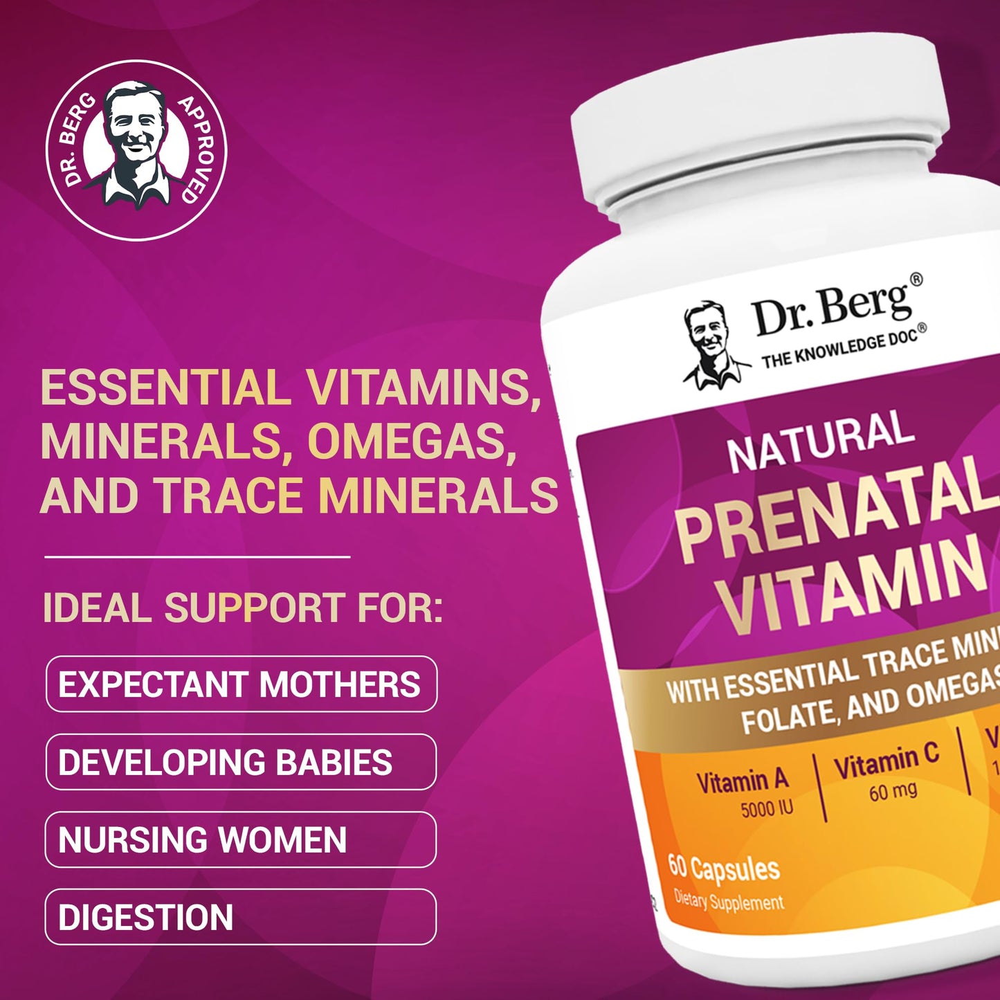 Dr. Berg Natural Prenatal Vitamins for Women (Pregnant & Nursing) - Prenatal Vitamins with Folate, Vitamins, Minerals, Omegas, &11 Powerful Superfoods - Womens Prenatal Multivitamin - 60 Capsules - dailyvitalstore