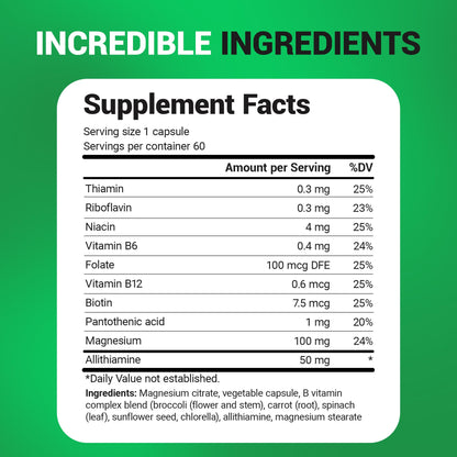 Dr. Berg Natural Vitamin B1 B6 B12 Complex - Allithiamine Vitamin B1 Supplement with 8 Essential Vitamin B Complex for Men & Women Including Thiamin, Niacin, Folate, Magnesium & More - 60 Capsules - dailyvitalstore