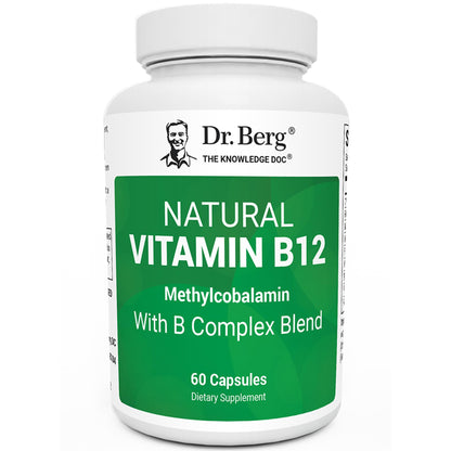 Dr. Berg Natural Vitamin B12 1000 mcg with B Complex Blend - Methylcobalamin B12 for Energy, Nerve Health, and Cognitive Function* - Methylated B12 with Folate - 60 Capsules (2-Month Supply) - dailyvitalstore