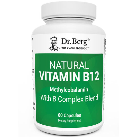 Dr. Berg Natural Vitamin B12 1000 mcg with B Complex Blend - Methylcobalamin B12 for Energy, Nerve Health, and Cognitive Function* - Methylated B12 with Folate - 60 Capsules (2-Month Supply) - dailyvitalstore