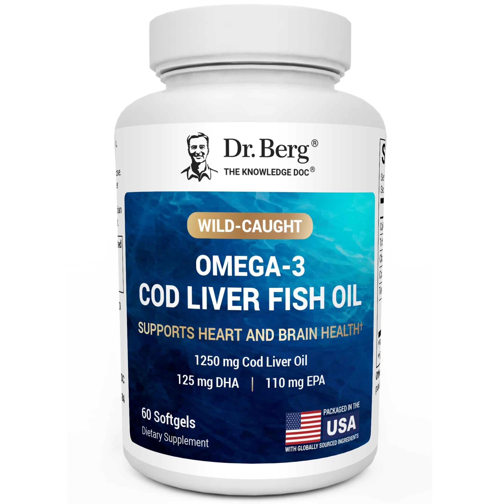 Dr. Berg Omega-3 Cod Liver Fish Oil 60 Softgels – Wild-Caught Icelandic Cod – Omega 3 EPA & DHA – Heart, Brain, Immune & Eye Support* – Lemon Flavor – 4X Lab-Tested – Non-GMO, No Fillers - dailyvitalstore