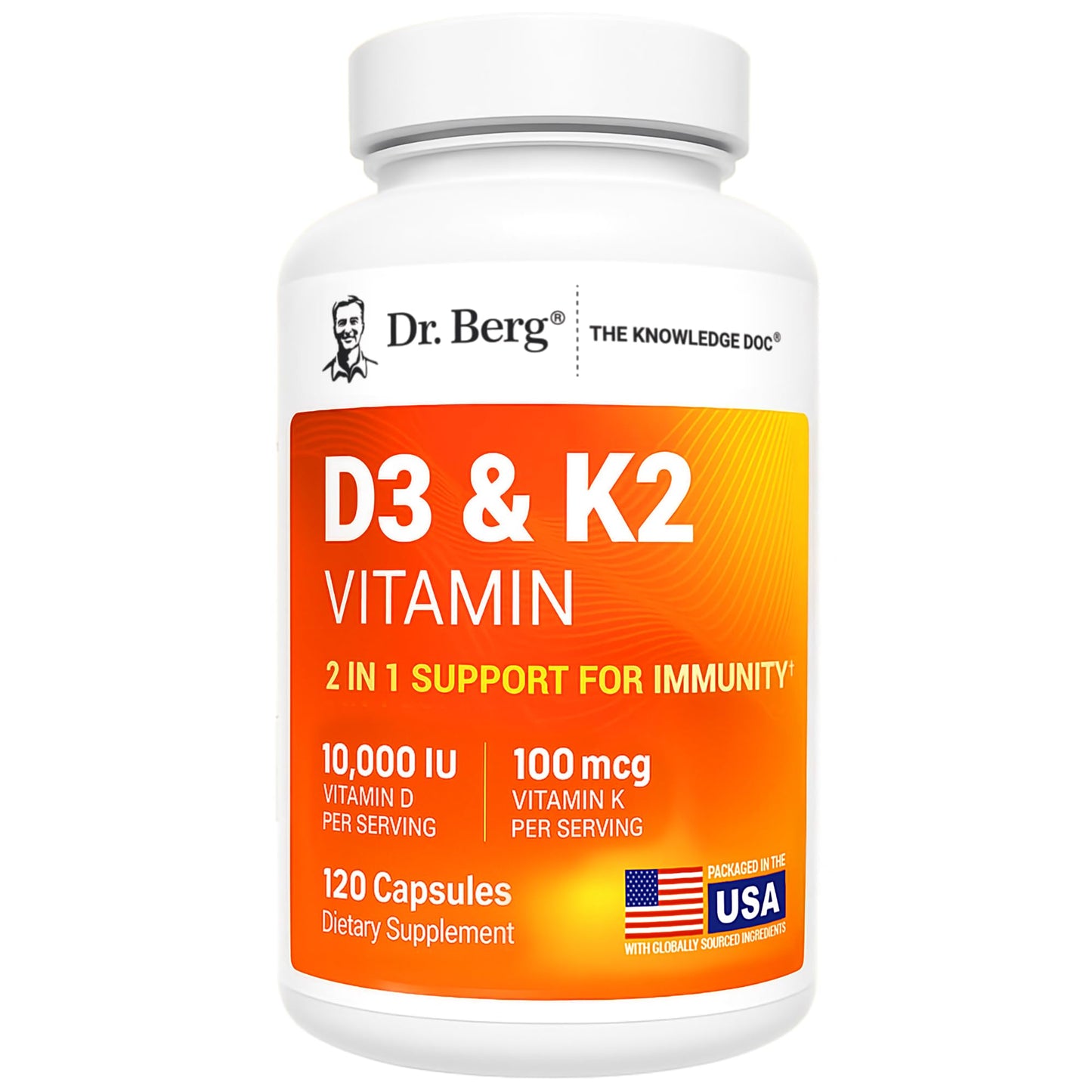 Dr. Berg Vitamin D3 & K2 10,000 IU + MK-7 – 120 Capsules – Immune, Bone & Heart Support* Supplement w/Magnesium, Zinc, B6 – 4X Lab-Tested – No Fillers – Non-GMO, cGMP, Formulated in USA - dailyvitalstore