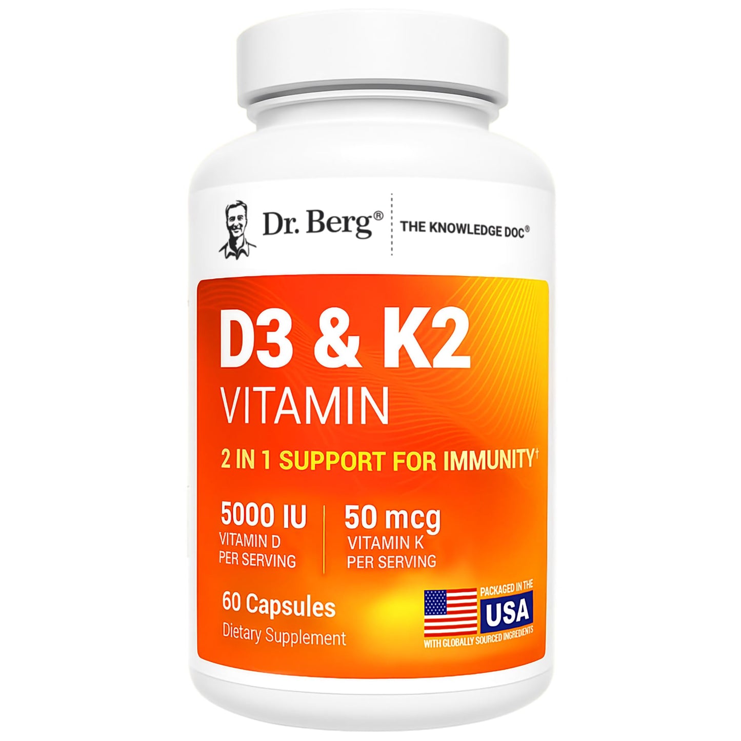 Dr. Berg Vitamin D3 & K2 5,000 IU + MK-7 – 60 Capsules – Immune, Bone & Heart Support* Supplement w/Magnesium, Zinc, B6 – 4X Lab-Tested – No Fillers – Non-GMO, cGMP, Formulated in USA - dailyvitalstore