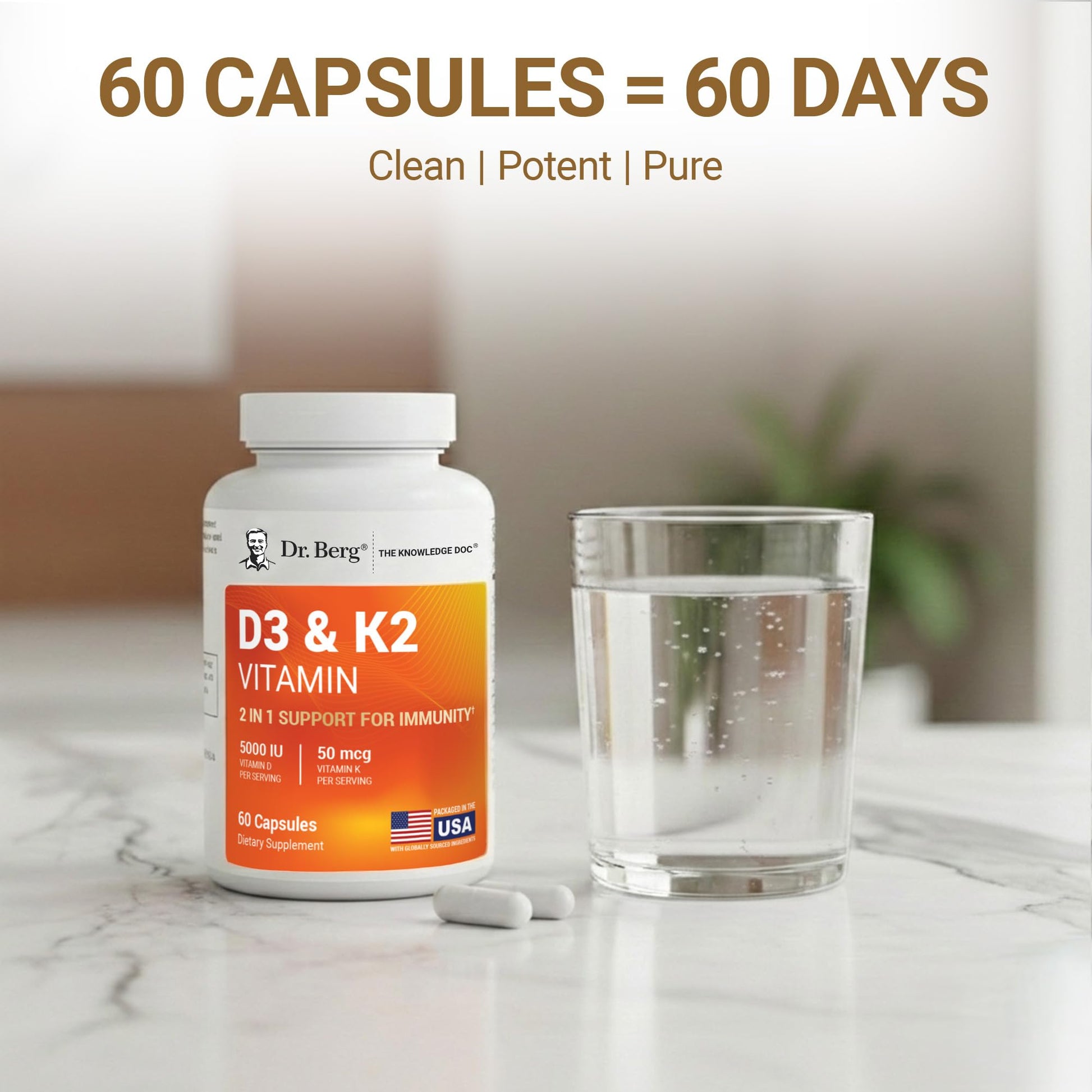 Dr. Berg Vitamin D3 & K2 5,000 IU + MK-7 – 60 Capsules – Immune, Bone & Heart Support* Supplement w/Magnesium, Zinc, B6 – 4X Lab-Tested – No Fillers – Non-GMO, cGMP, Formulated in USA - dailyvitalstore