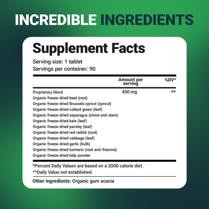 Dr. Berg's Greens Superfood Cruciferous Vegetable Tablets - Vegetable Supplements for Adults w/ 11 Phytonutrient Super Greens - Energy, Immune System & Liver Veggie Tablets - 90 Tablet - dailyvitalstore