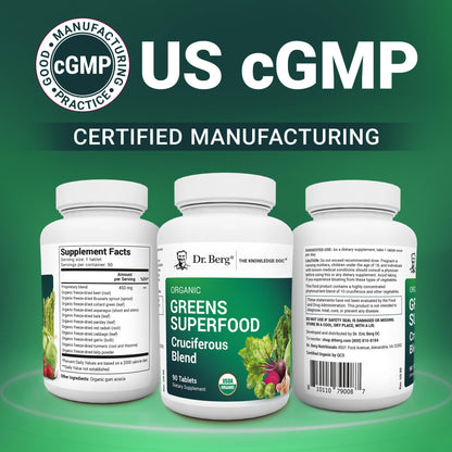 Dr. Berg's Greens Superfood Cruciferous Vegetable Tablets - Vegetable Supplements for Adults w/ 11 Phytonutrient Super Greens - Energy, Immune System & Liver Veggie Tablets - 90 Tablet - dailyvitalstore