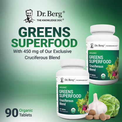 Dr. Berg's Greens Superfood Cruciferous Vegetable Tablets - Vegetable Supplements for Adults w/ 11 Phytonutrient Super Greens - Energy, Immune System & Liver Veggie Tablets - 90 Tablet - dailyvitalstore