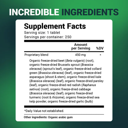 Dr. Berg's Greens Superfood Cruciferous Vegetable Tablets - Vegetable Supplements for Adults w/ 11 Phytonutrient Super Greens Tablets - Energy, Immune System & Liver Veggie Tablets - 250 Tablets - dailyvitalstore