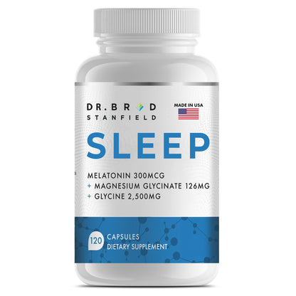 Dr Brad Stanfield Melatonin 300mcg + Magnesium Glycinate 126mg + Glycine 2,500mg for Sleep (120 Count, 30 Servings) - dailyvitalstore