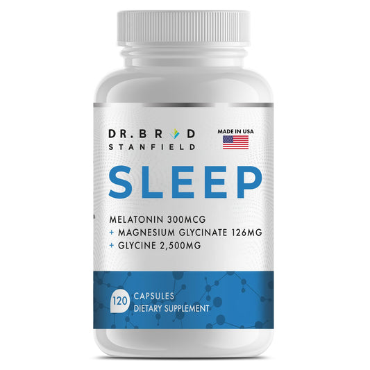 Dr Brad Stanfield Melatonin 300mcg + Magnesium Glycinate 126mg + Glycine 2,500mg for Sleep (120 Count, 30 Servings) - dailyvitalstore