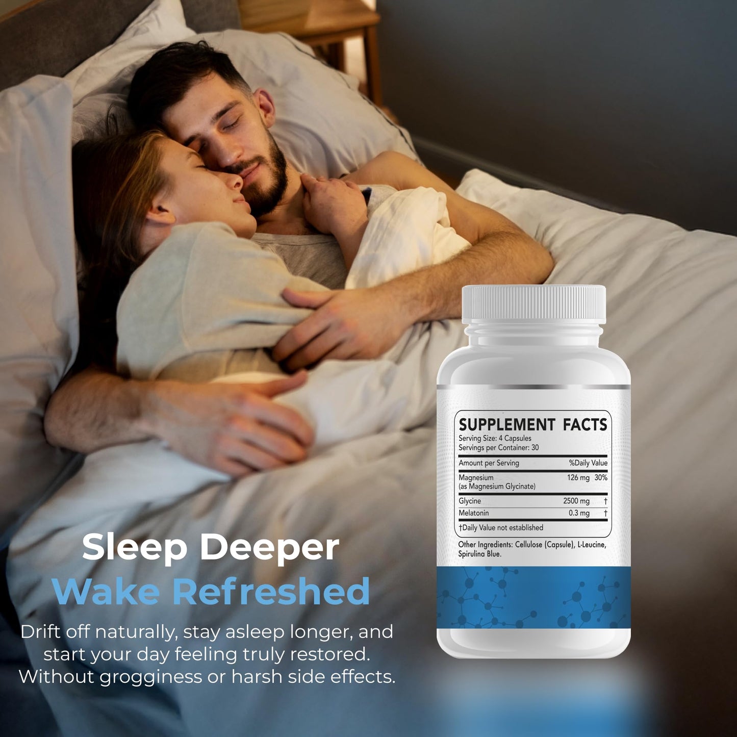 Dr Brad Stanfield Melatonin 300mcg + Magnesium Glycinate 126mg + Glycine 2,500mg for Sleep (120 Count, 30 Servings) - dailyvitalstore
