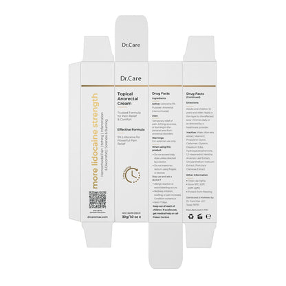 Dr Care Anorectal Cream with 5% Lidocaine - Maximum Strength Topical Anesthetic for Hemorrhoid Relief, Itching, & Burning (1.0 oz) - dailyvitalstore