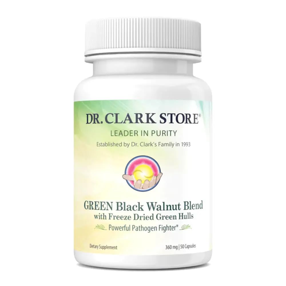 Dr Clark Green Black Walnut Blend - Freeze Dried Hull Dietary Supplement, Extra Strength Formula from All Natural Walnuts, Supports Healthy Intestinal Environment, 360mg, 50 Gelatin Capsules - dailyvitalstore