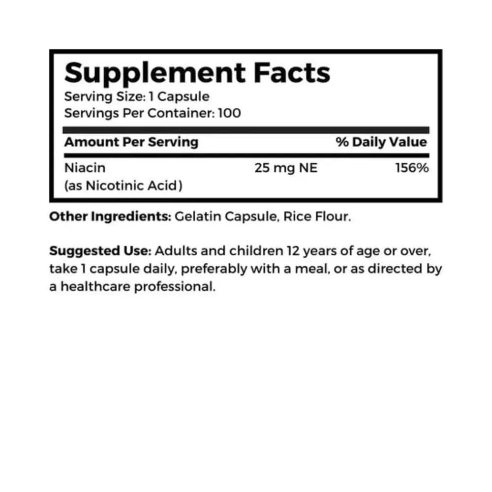 Dr Clark Niacin (Vitamin B3) Supplement – 25mg, 100 Gelatin Capsules, Supports Circulation & Healthy Cholesterol Levels - dailyvitalstore