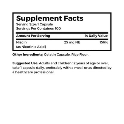 Dr Clark Niacin (Vitamin B3) Supplement – 25mg, 100 Gelatin Capsules, Supports Circulation & Healthy Cholesterol Levels - dailyvitalstore