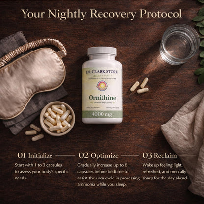 Dr Clark Ornithine Dietary Supplement - Gluten Free, Natural Sleep Aid, Promotes Protein Metabolism, Cleansing and Detoxification, 500mg, 100 Gelatin Capsules - dailyvitalstore