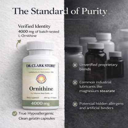Dr Clark Ornithine Dietary Supplement - Gluten Free, Natural Sleep Aid, Promotes Protein Metabolism, Cleansing and Detoxification, 500mg, 100 Gelatin Capsules - dailyvitalstore