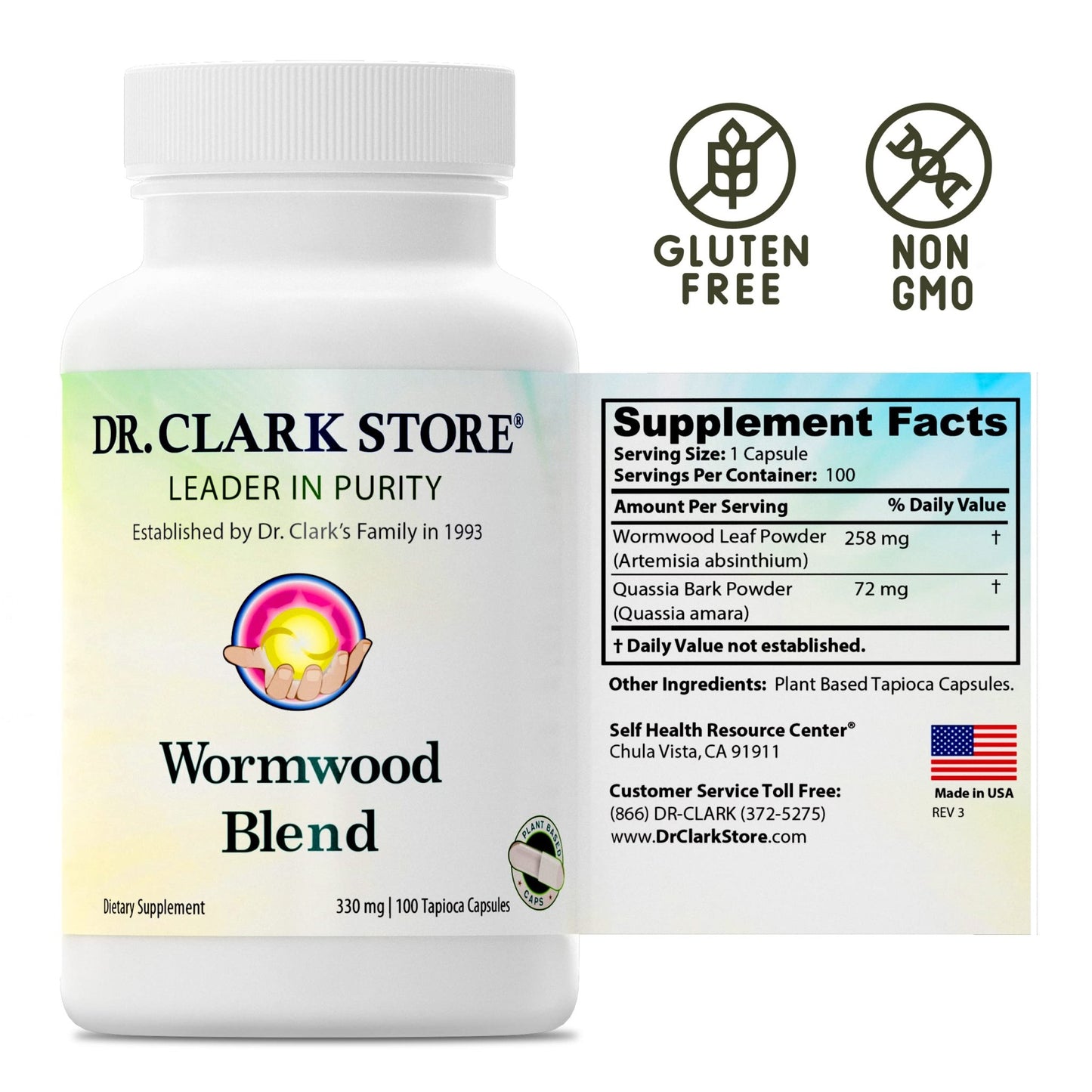 Dr Clark Superblend Wormwood Capsules - Vegetarian 330 mg, 100 Capsules - Wormwood Herb Without Artificial Preservatives, Wormwood Combination with Quassia - dailyvitalstore